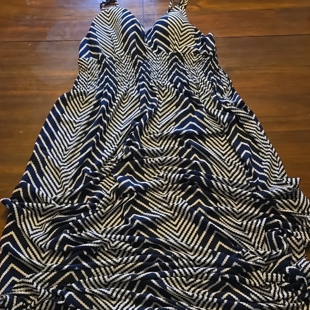 NYC Navy Blue  and White Chevron Maxi Dress